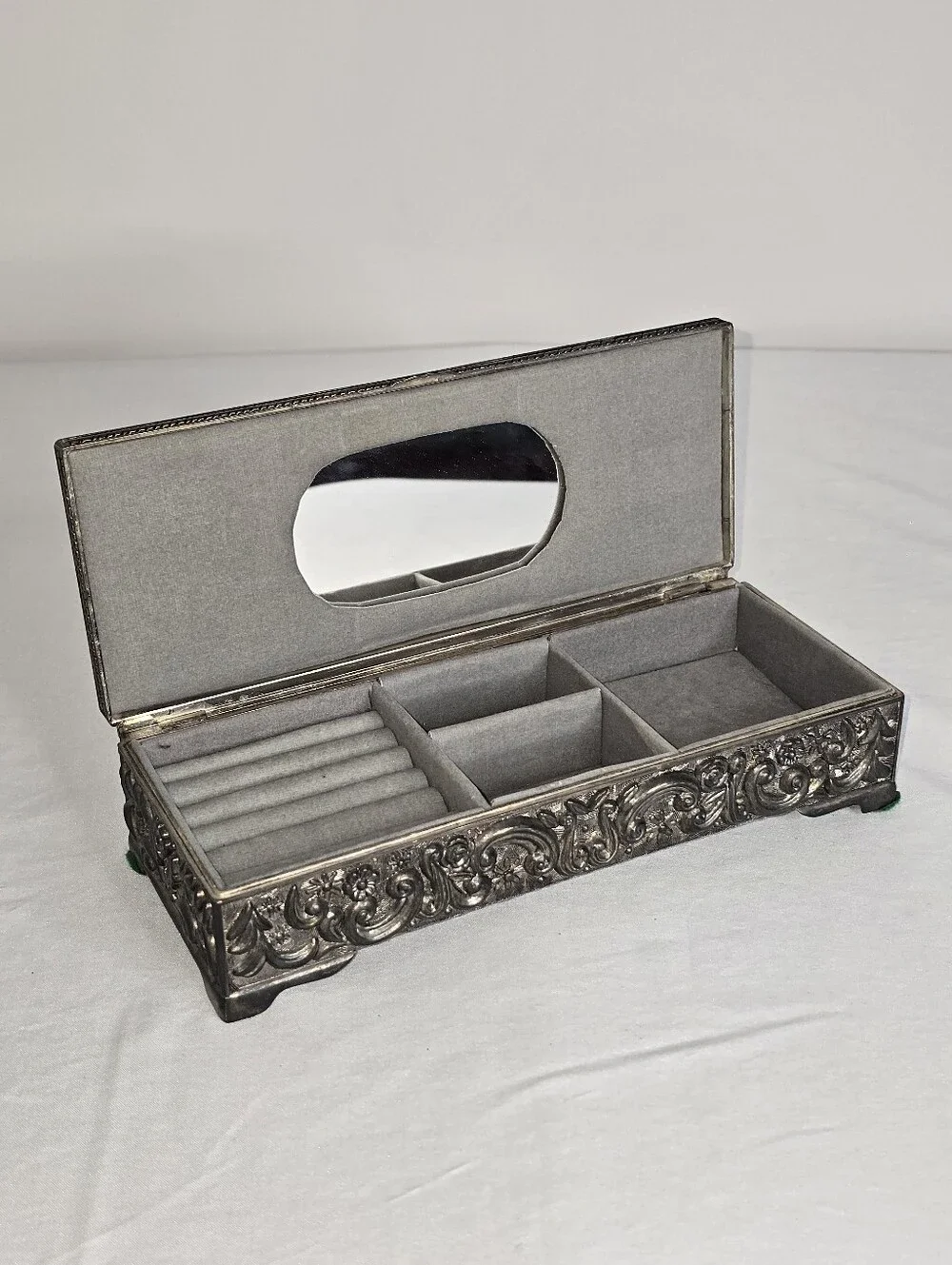 VTG 1992 Jewelry Box Godinger Silver Floral Ornate Baroque Rectangular
